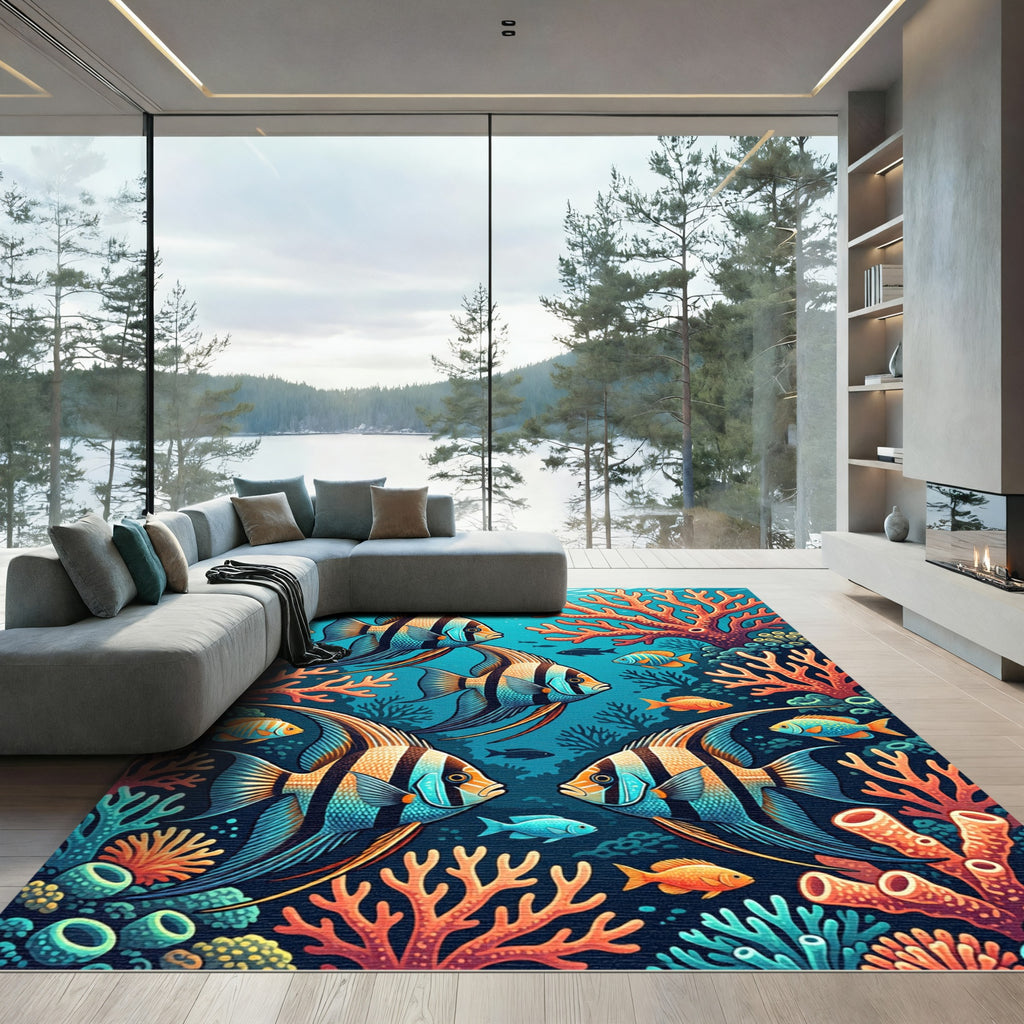Vibrant Tropical Coral Reef Angelfish Rug