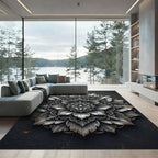 Metallic Silver Floral Medallion Engraving Rug