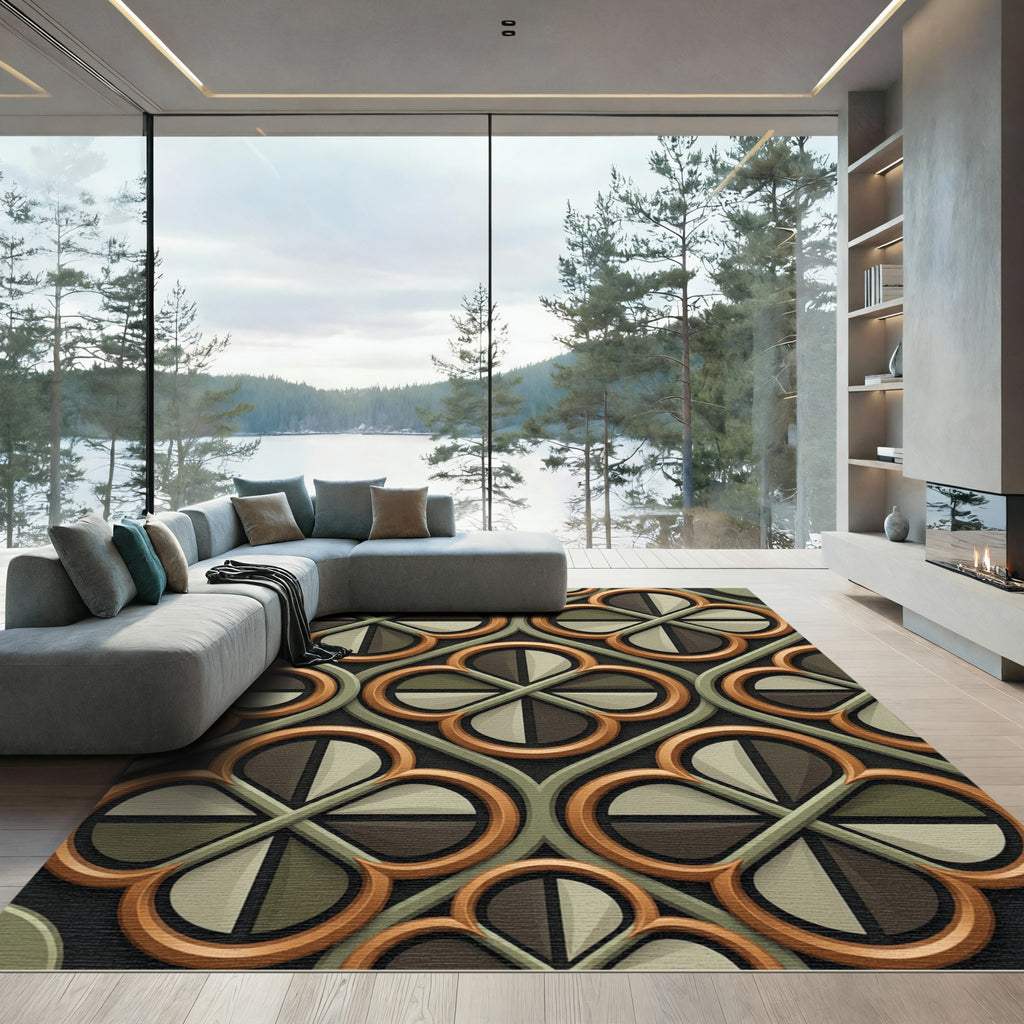 Geometric Olive and Bronze Quatrefoil Rug