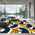 Modern Navy and Mustard Abstract Leaf Rug