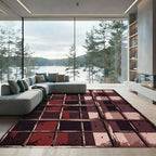 Dark Burgundy Grid Windowpane Abstract Rug