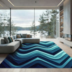 Deep Teal Wave Chevron Rug