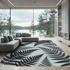 Dark Fern Leaves Scatter Gray Rug