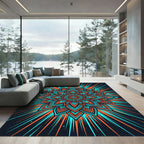 Radiant Teal Orange Mandala Bloom Rug
