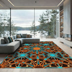 Celestial Starburst Teal and Amber Art Rug