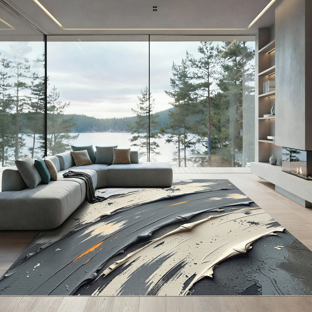 Textured Impasto strokes Cream Gray Rug