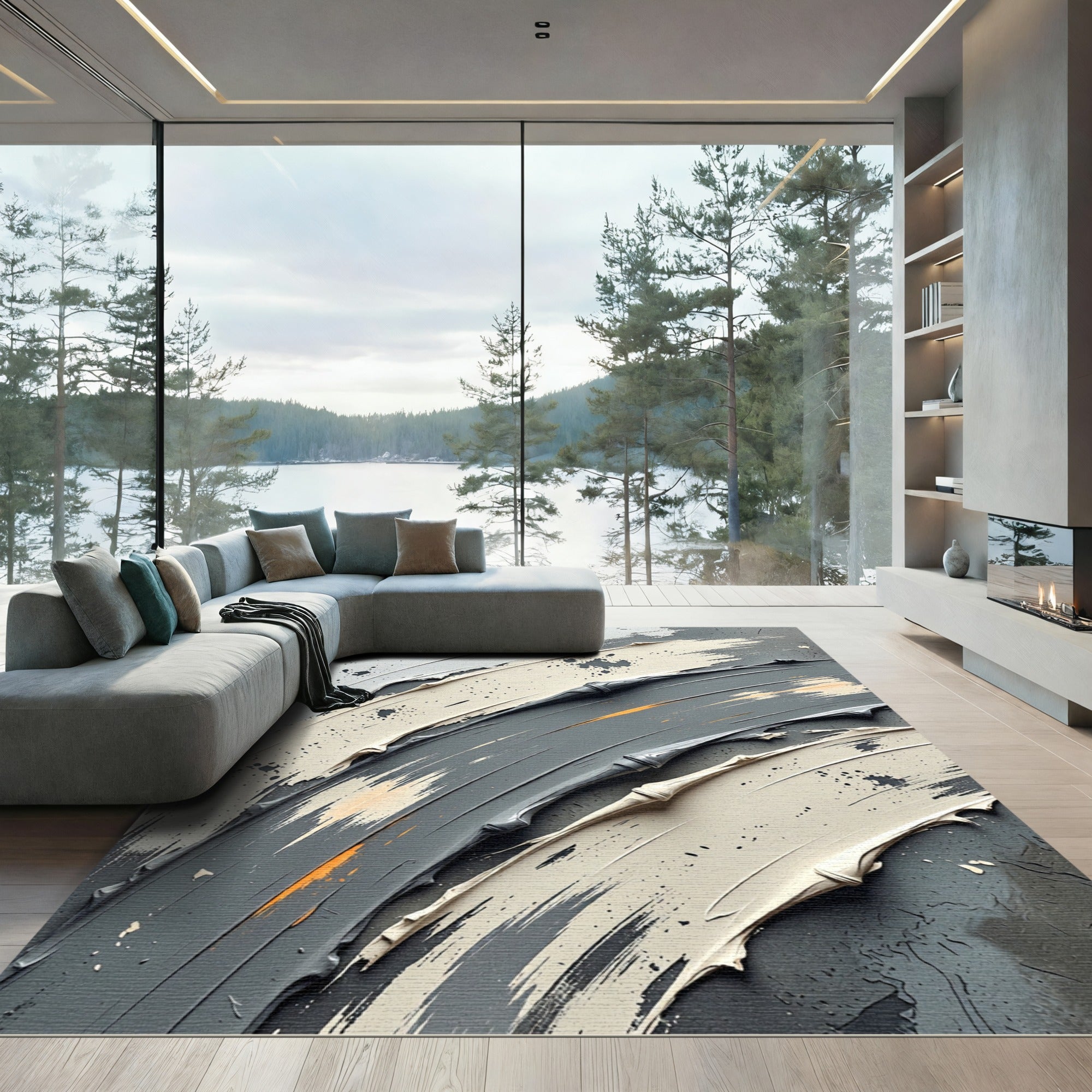 Textured Impasto strokes Cream Gray Rug