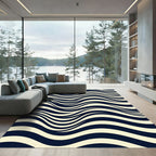 Modern Navy and Cream Wavy Stripe Rug