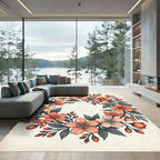 Blush Peach Spring Sakura Wreath Rug