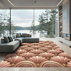 Art Deco Pink Gold Fan Pattern Rug