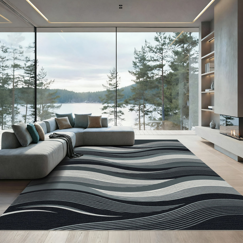 Monochromatic Mid Century Modern Wave Rug