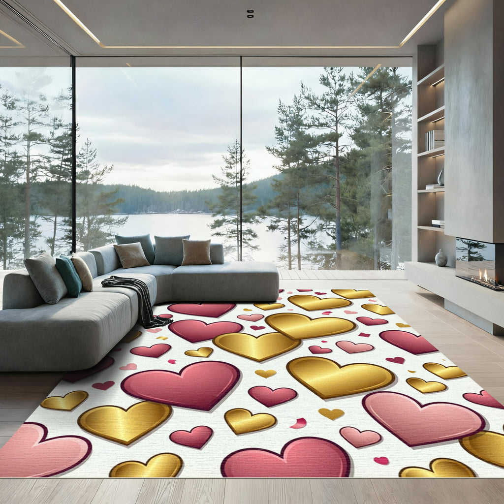 Crimson Gold Heart Scatter Rug