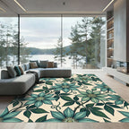 Elegant Teal Clematis Botanical Floral Rug