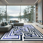 Geometric Periwinkle Navy Interlocking Labyrinth Rug