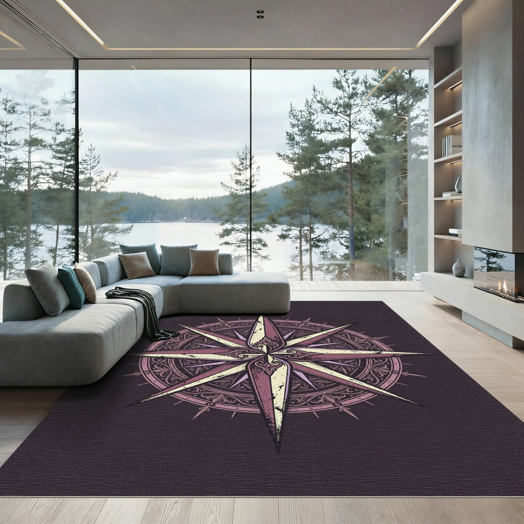 Ornate Dusty Rose Compass Star Rug