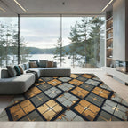 Gold Grey Diamond Argyle Texture Rug