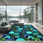 Lush Teal Morning Glory Botanical Rug