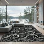 Monochrome Art Deco Wave Arch Rug