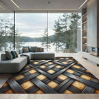 Industrial Gray Metal Lattice Grid Rug