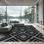 Sophisticated Charcoal and Black Geometric Diamond Rug