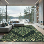 Emerald Verdant Ornamental Scroll Medallion Rug
