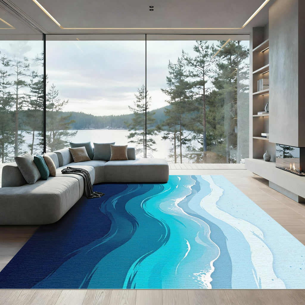 Ocean Swirls Aqua Teal Ripples Rug