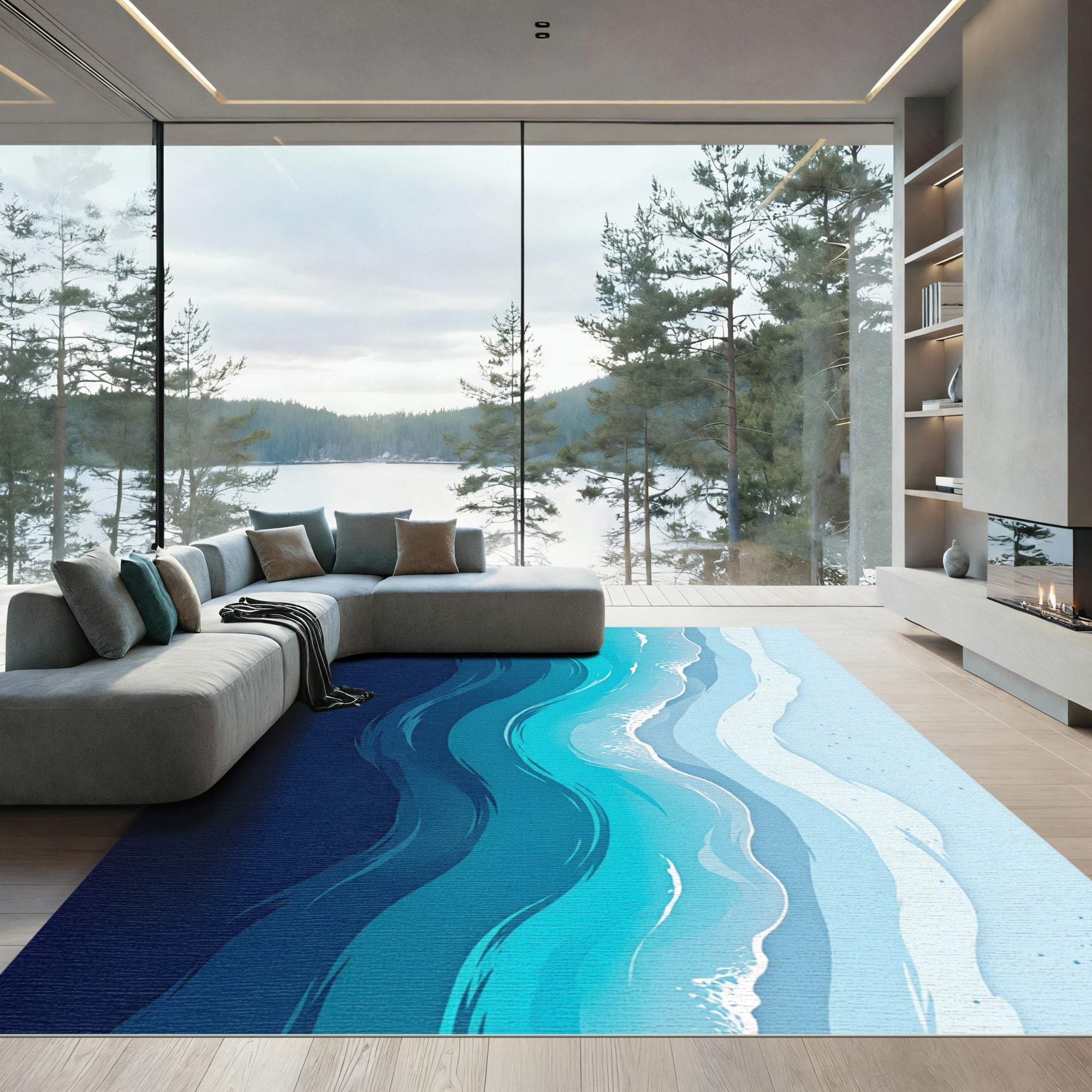 Ocean Swirls Aqua Teal Ripples Rug