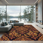 Golden Damask Scroll Medallion Art Rug