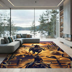 Western Sunset Cowboy Bull Riding Art Rug
