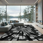 Monochrome Abstract Geometric Radial Burst Rug