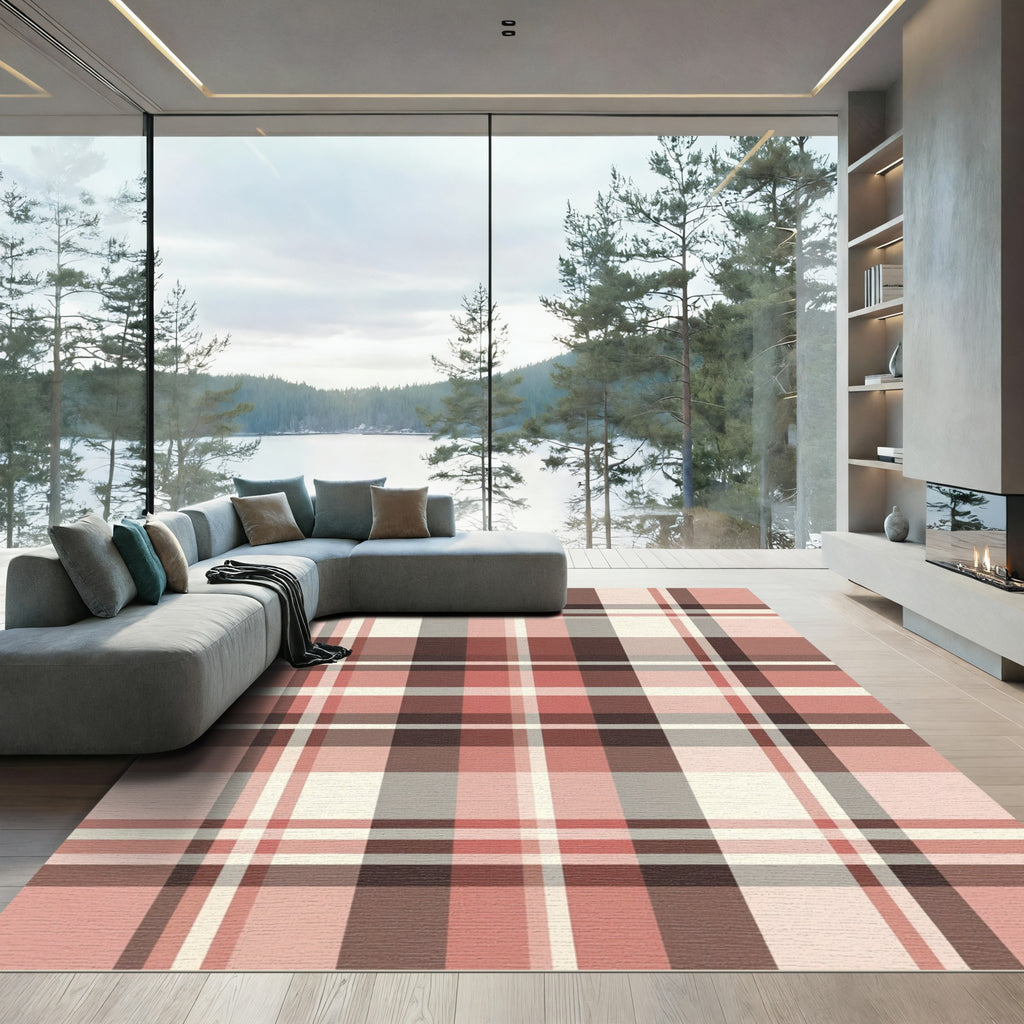 Reddish Brown Subtle Plaid Check Rug