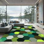 Emerald Green Hexagonal 3D Geometry Rug