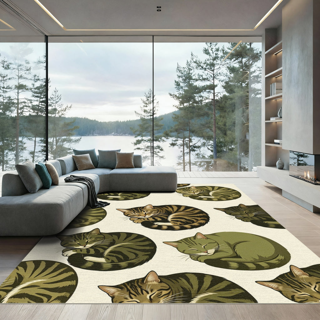 Sleeping Tabby Cat All Over Rug