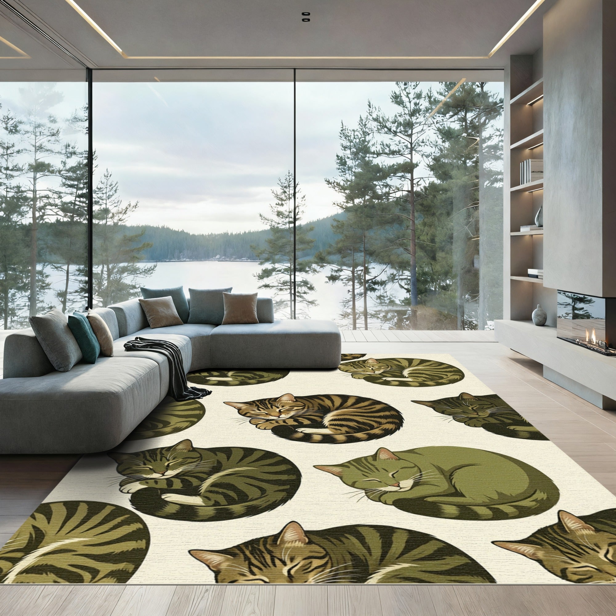 Sleeping Tabby Cat All Over Rug