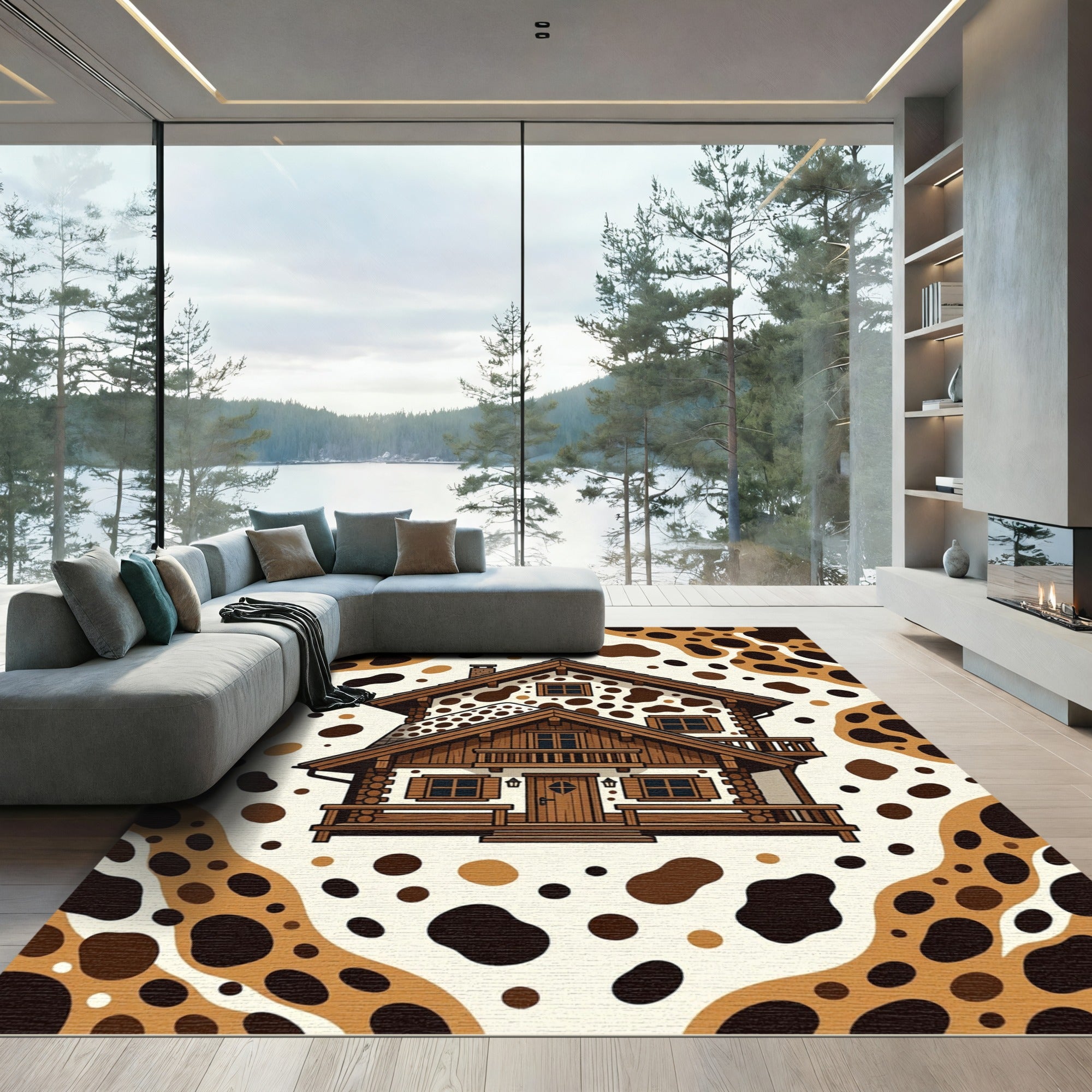 Whimsical Brown Spotted Alpine Chalet Rug