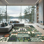 Earthy Southwestern Cactus and Lupine Grid Rug