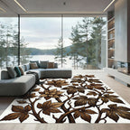 Antique Brown Leafy Vine Pattern Rug