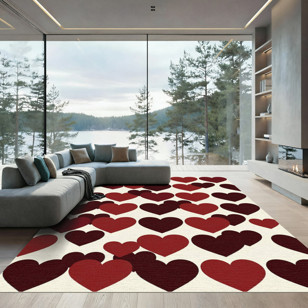 Romantic Maroon Crimson Heart Grid Rug