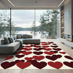 Romantic Maroon Crimson Heart Grid Rug