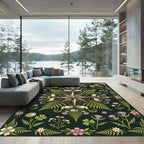Dark Green Botanical Compass Flora Rug