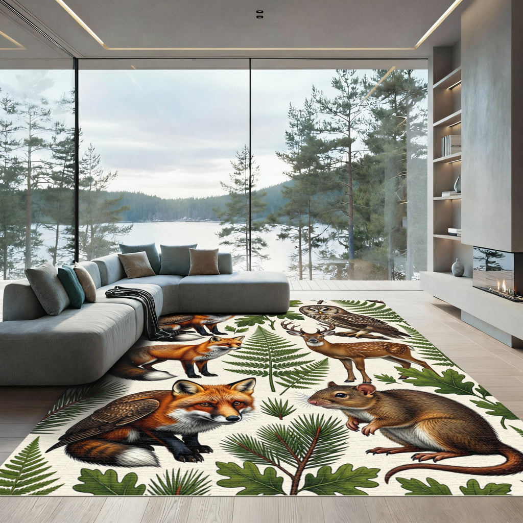 Enchanted Woodland Animal Forest Fern Rug