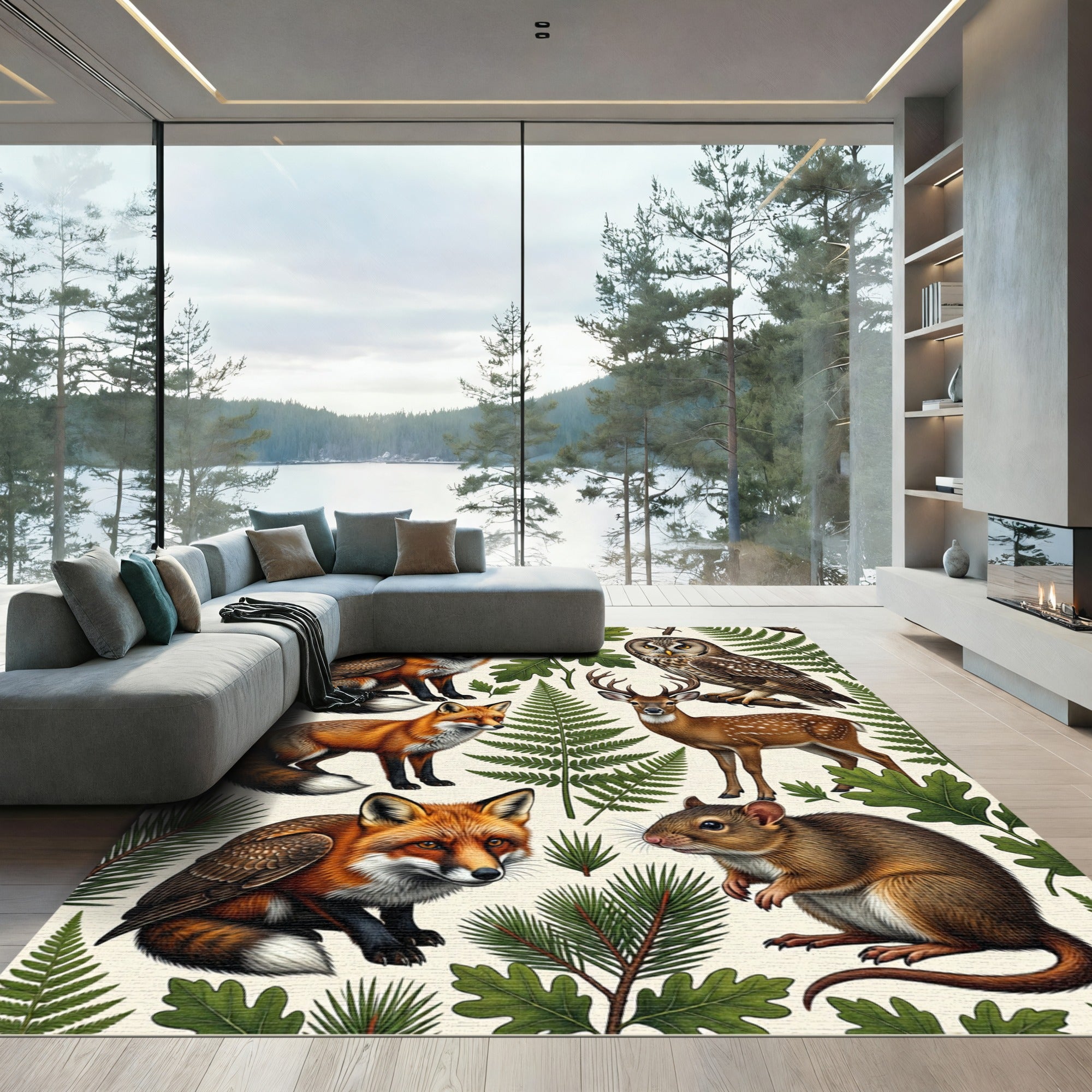 Enchanted Woodland Animal Forest Fern Rug