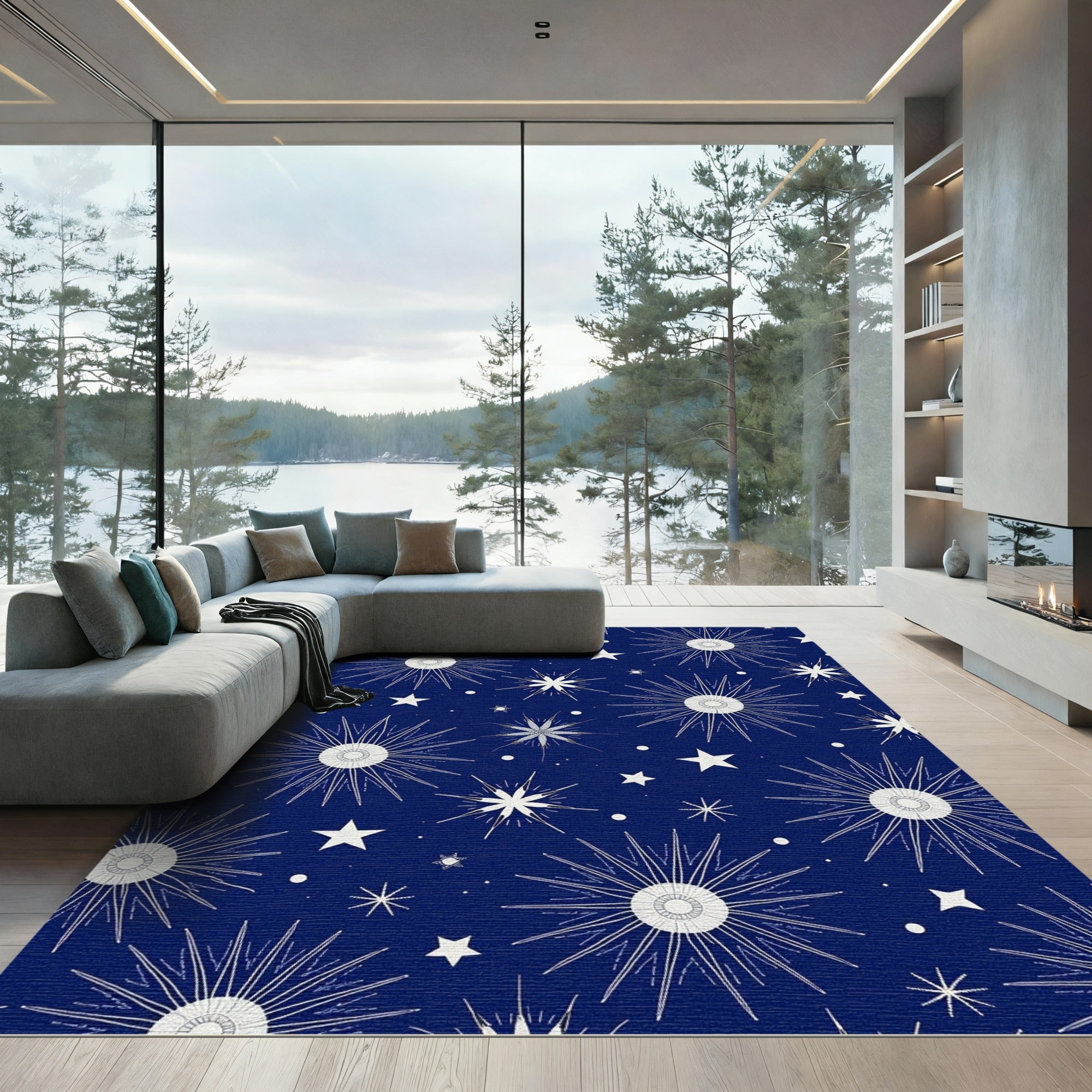 Deep Blue Starburst Cosmic Radiance Rug