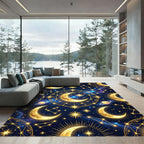 Celestial Golden Moon and Starry Night Rug