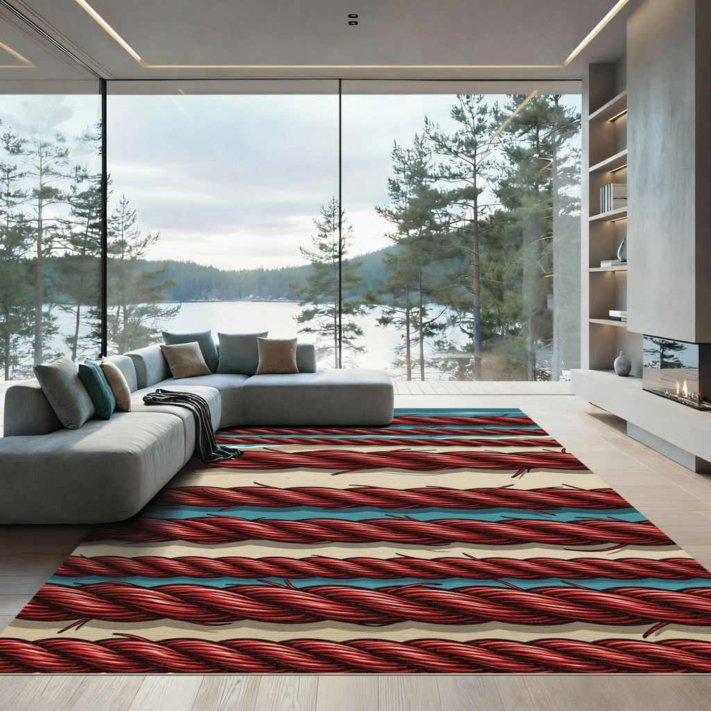 Crimson Rope Weave Horizontal Stripes Rug