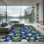 Pansy Garden Blue Floral Arrangement Rug