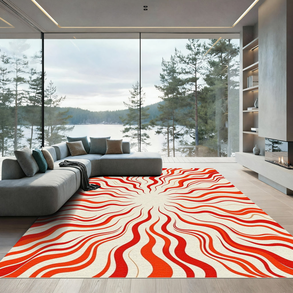 Radiant Sunburst Red Swirls Rug
