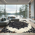 Ornate Black Scrollwork Baroque Medallion Rug