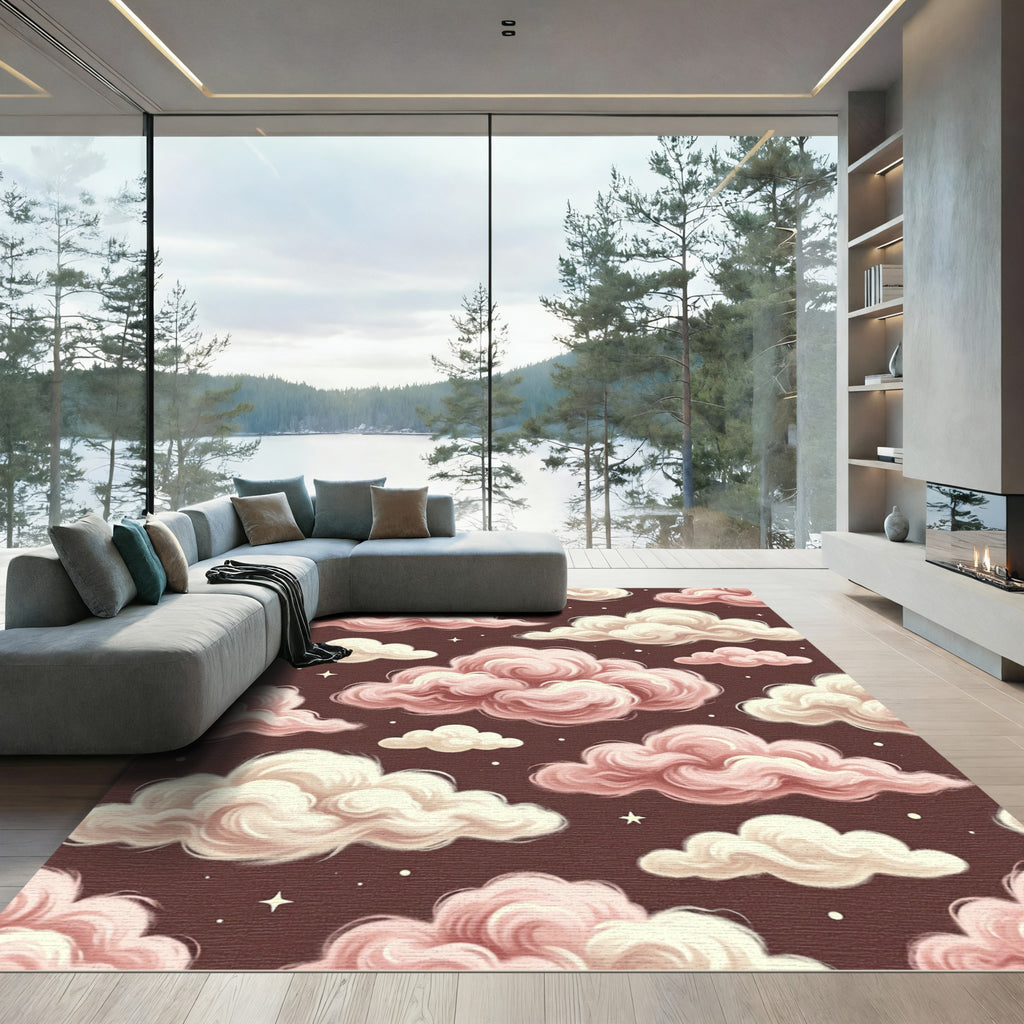Dreamy Pastel Pink Cloudy Celestial Sky Rug