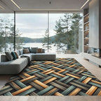 Woven Amber and Sage Diagonal Plaid Rug